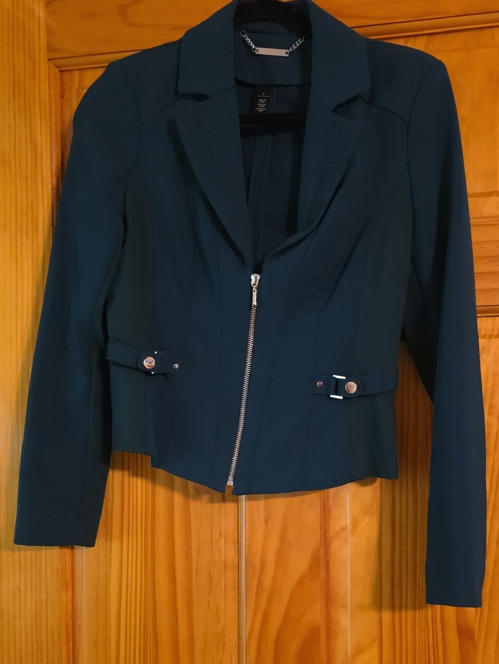 Deep Green Womens Zip-Front Blazer Jacket